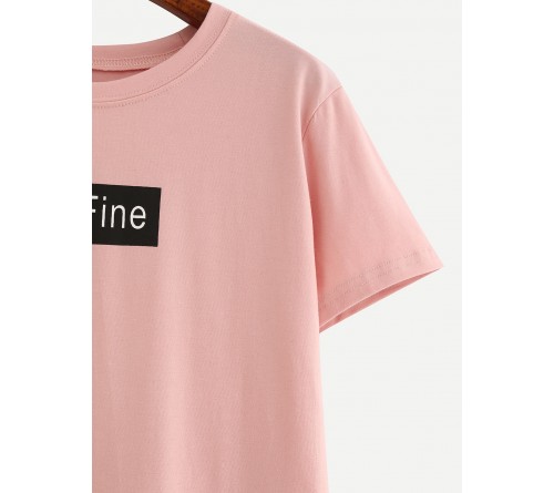 Letter Print Pink T-Shirt