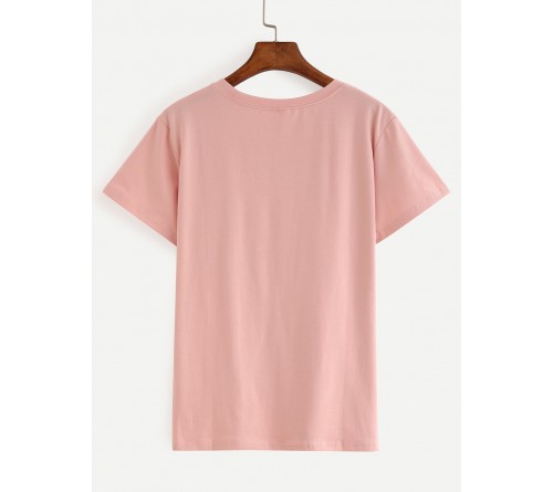 Letter Print Pink T-Shirt