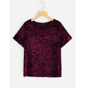 Flounce Sleeve Velvet Solid Tee