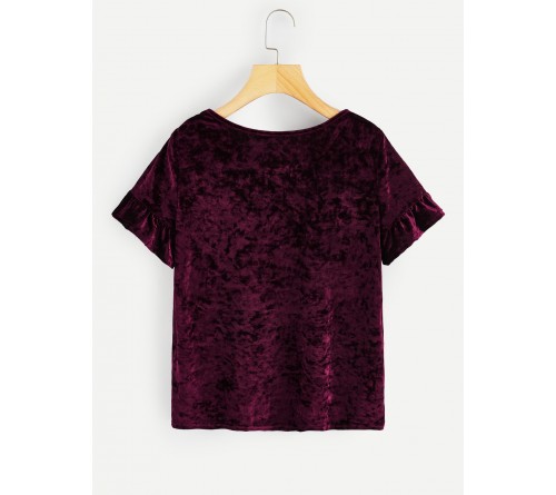 Flounce Sleeve Velvet Solid Tee