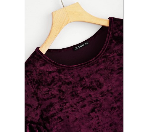 Flounce Sleeve Velvet Solid Tee