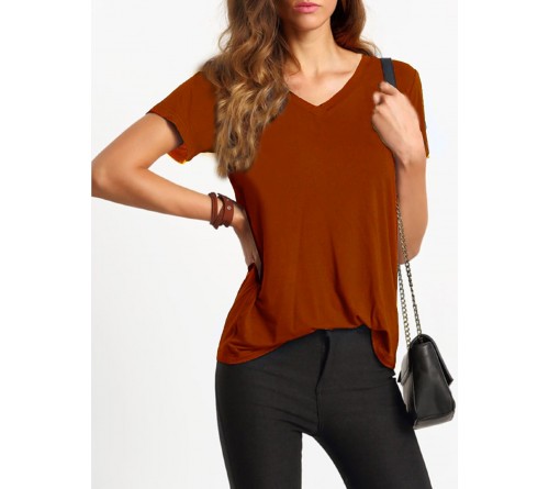 V-Cut Short Sleeve Casual T-shirt