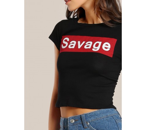 Savage Print Cap Sleeve Crop Top