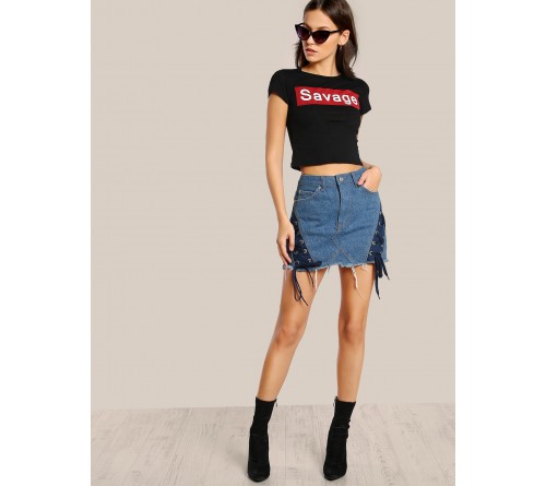 Savage Print Cap Sleeve Crop Top