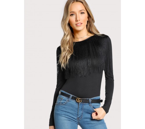 Fringe Detail Solid T-shirt