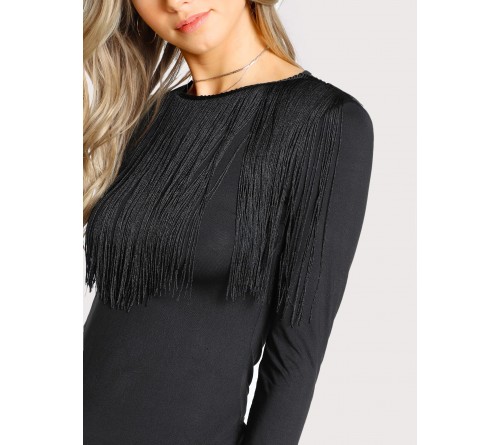 Fringe Detail Solid T-shirt