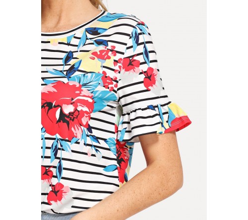 Floral Print Flounce Sleeve Tee