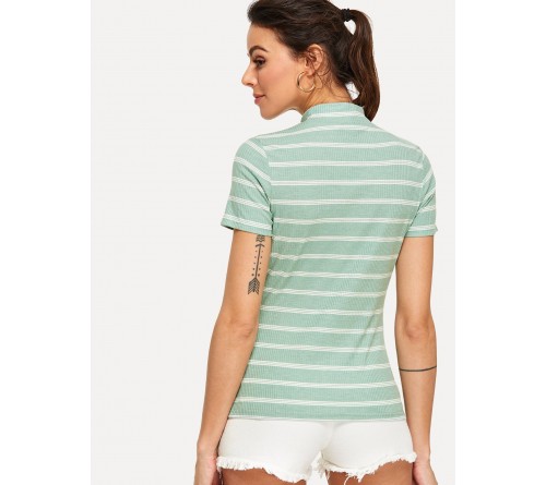 Mock Neck Striped Tee