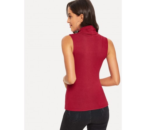 Ruched Turtleneck Sleeveless Slim Top