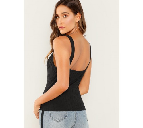 V-Notch Thick Strap Ribbed Top