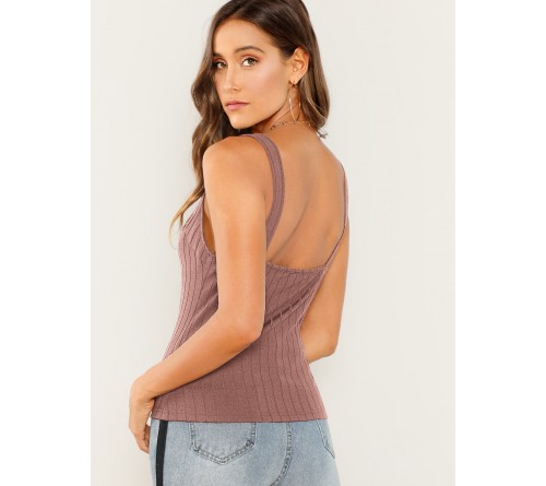 V-cut Solid Form Fitting Cami Top