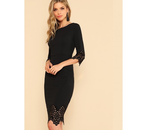 Laser Cut Zip Back Pencil Dress