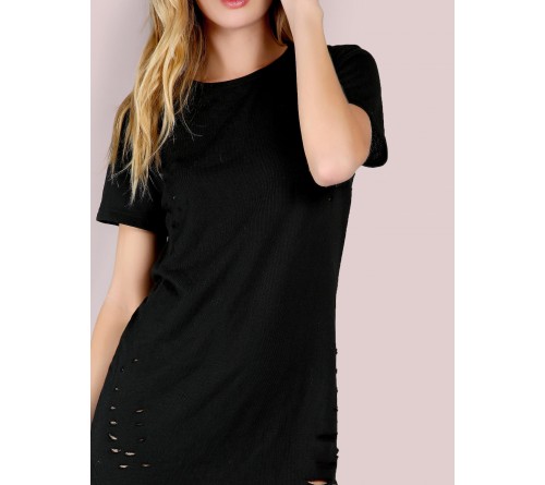 Curved Hem Ripped Tee Dress