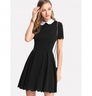 Contrast Peter Pan Collar Scalloped Dress