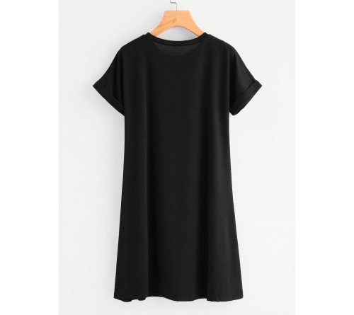 Rolled Sleeve Basic Tee Dress