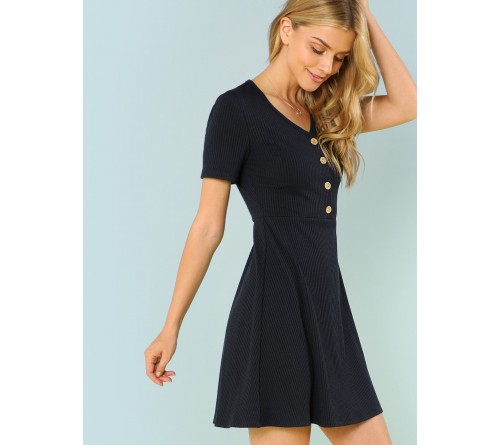 Button Up Ribbed Knit Dress