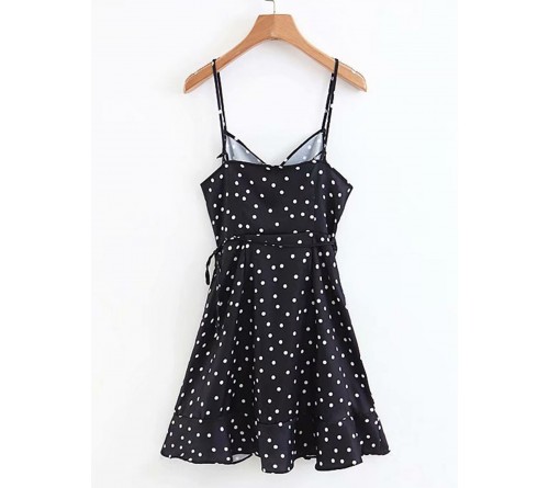 Dotted Ruffle Hem Wrap Dress