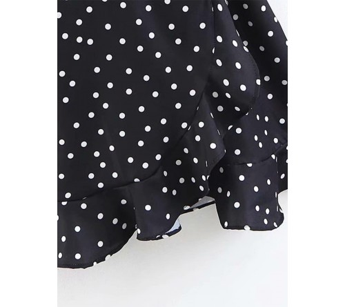 Dotted Ruffle Hem Wrap Dress