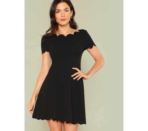 Scallop Trim Fit Flare Dress