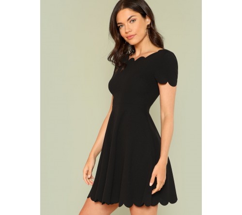 Scallop Trim Fit Flare Dress