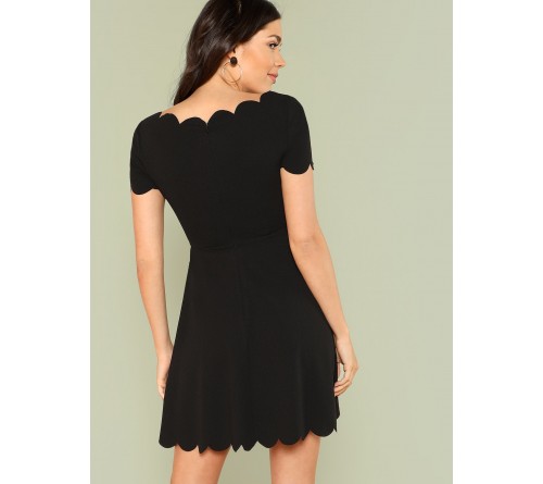 Scallop Trim Fit Flare Dress