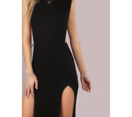 Mesh Back Double Slit Maxi Dress