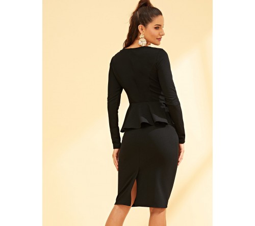 Solid Peplum Top and Pencil Skirt Set