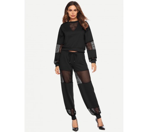 Contrast Fishnet Top With Pants