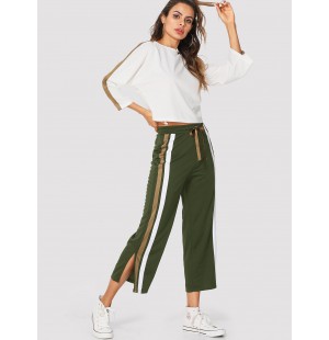 Stripe Contrast Top Drawstring Waist Pants