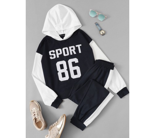 Tow Tone Varsity Hoodie Sweatpants Set