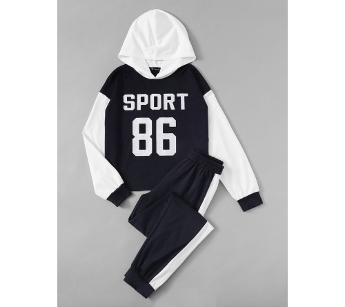 Tow Tone Varsity Hoodie Sweatpants Set