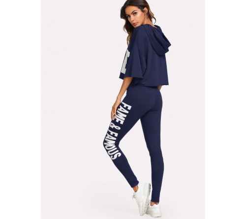 Letter Print Hooded Top Pants Set