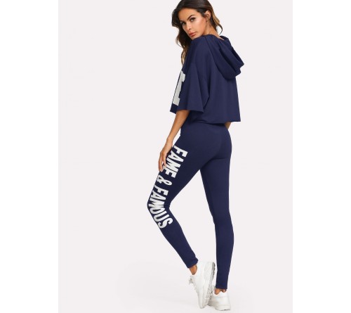 Letter Print Hooded Top Pants Set