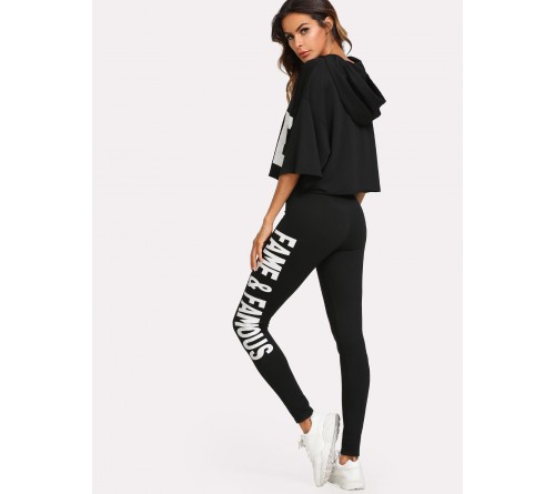 Letter Print Crop Top And Leggings Set