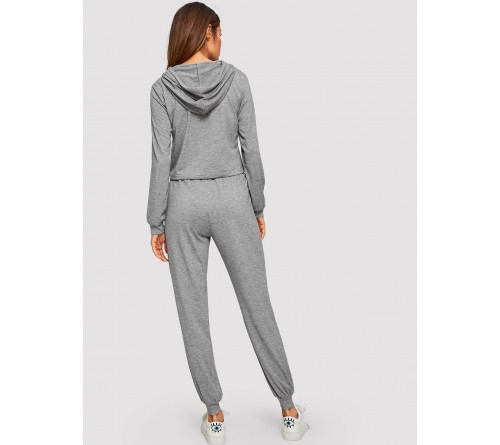 Letter Print Heather Grey Hoodie and Sweatpants Set