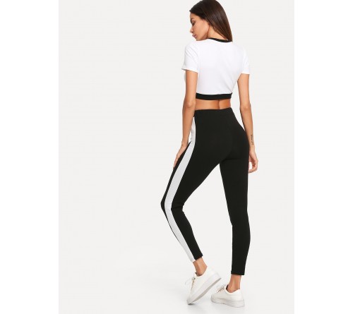 Color Block Crop Top Leggings Set