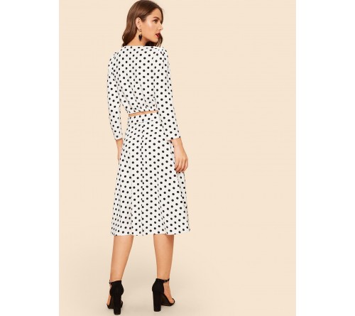 Square Neck Polka Dot Top Knot Skirt Set