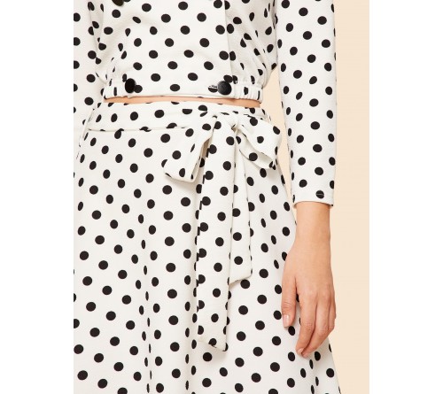 Square Neck Polka Dot Top Knot Skirt Set