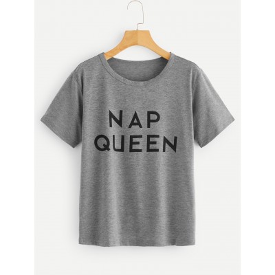 Slogan Print Cuffed T-shirt