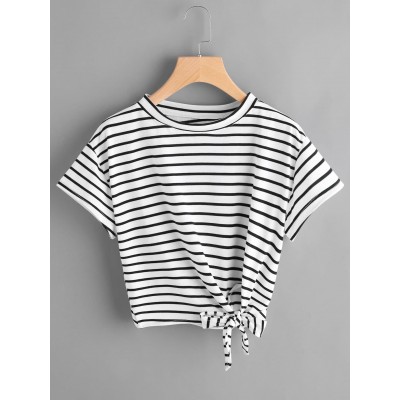 Striped Side Knotted Tee