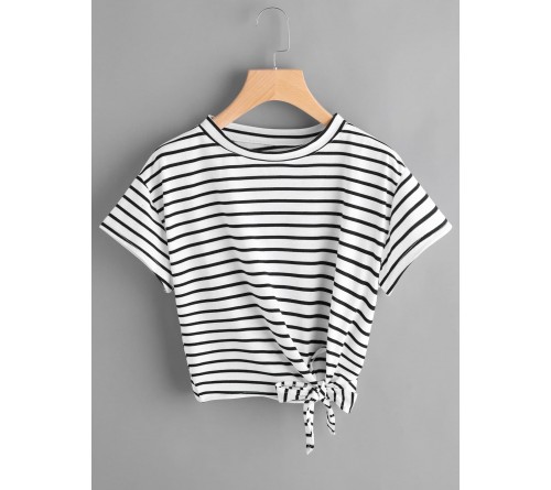 Striped Side Knotted Tee