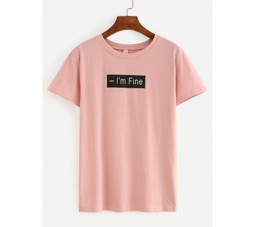 Letter Print Pink T-Shirt