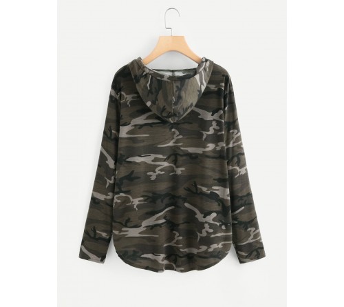 Curved Hem Camo Hooded Tee