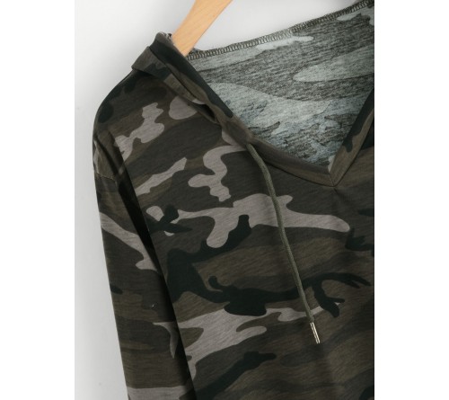 Curved Hem Camo Hooded Tee