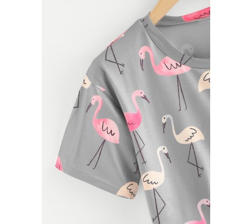 Flamingo Print Crop Tee