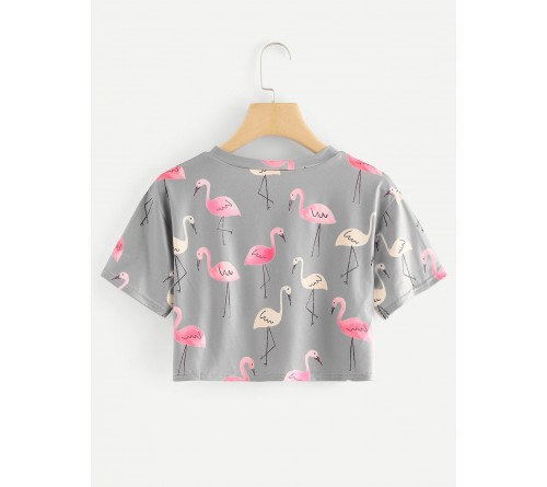 Flamingo Print Crop Tee