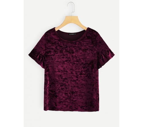 Flounce Sleeve Velvet Solid Tee