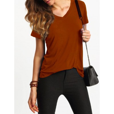 V-Cut Short Sleeve Casual T-shirt