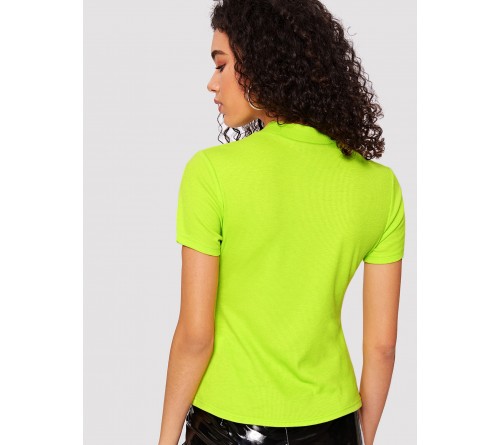 Mock Neck Rib-knit Form Fitted Neon Top