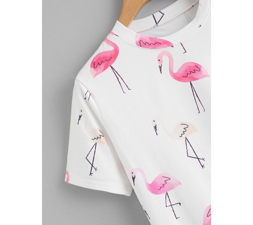 Knot Side Flamingo Print Tee